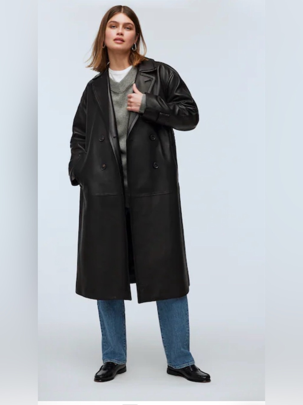 748$ New Madewell Signature Leather Trench Coat 100% leather